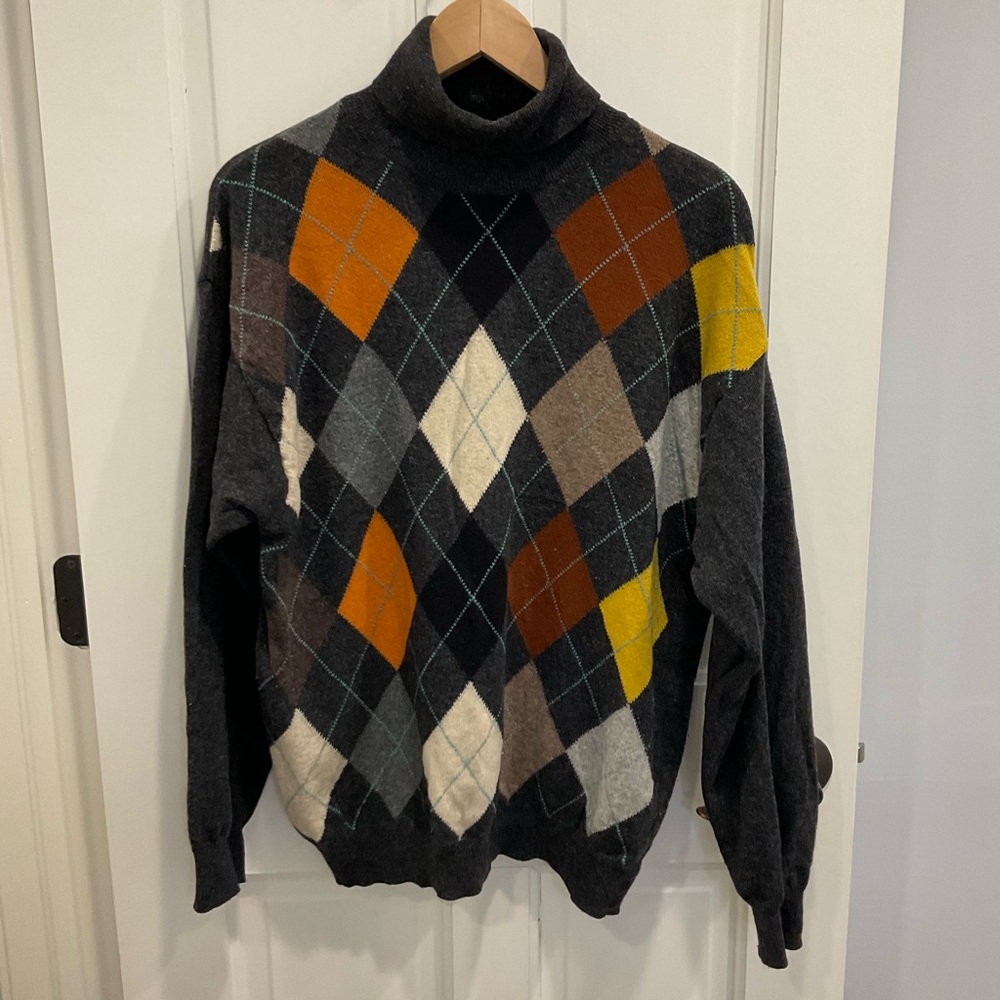 United Colors of Benetton Men’s Argyle Wool Turtleneck L